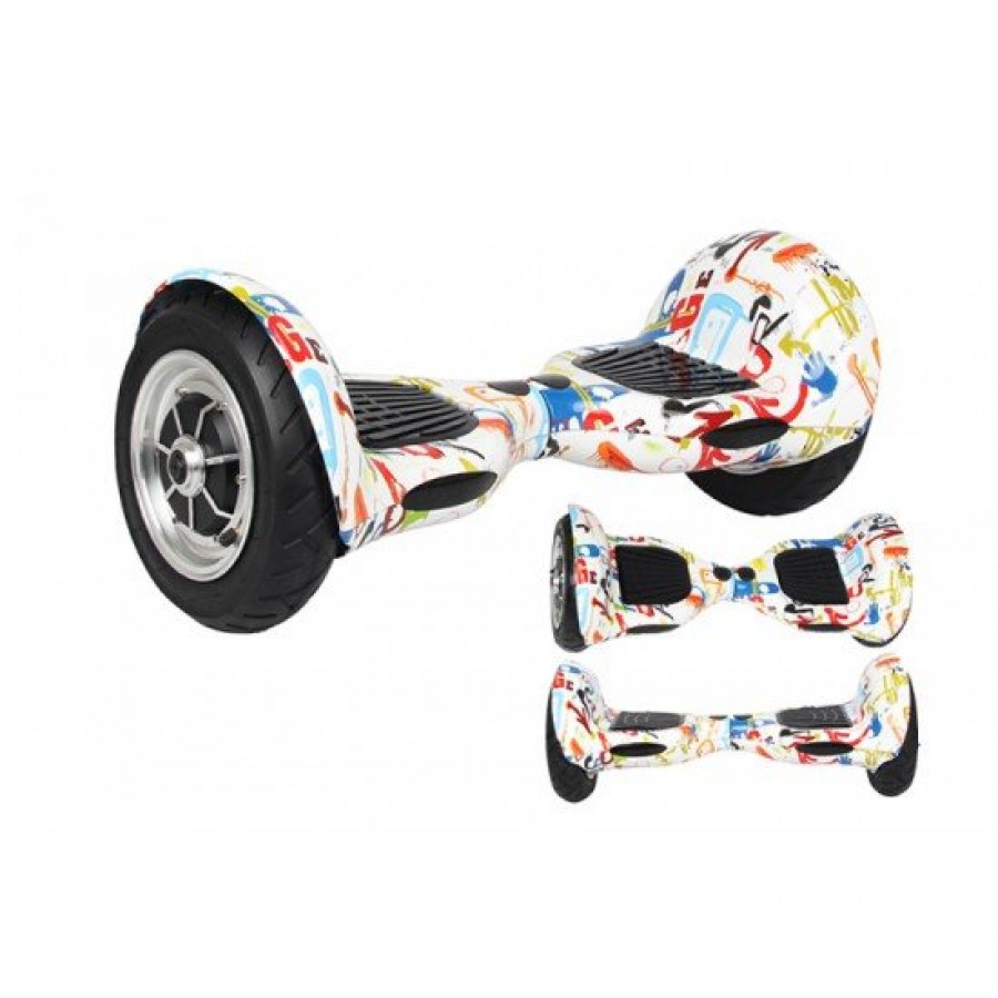 SMART BALANCE HOVERBOARD WHEEL WITH BLUETOOTH & LED ΗΛΕΚΤΡΙΚΟ ΠΑΤΙΝΙ GRAFFITI WHITE HIP HOP 10"